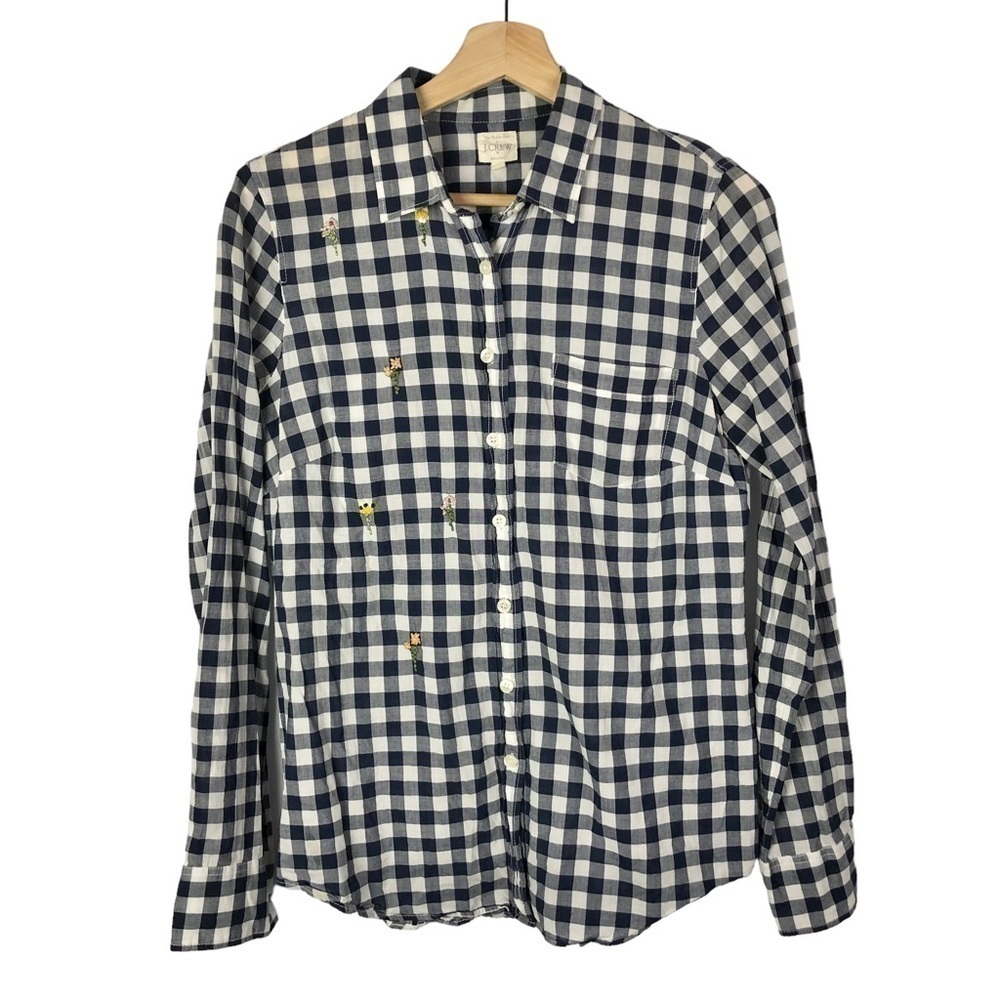 J. Crew Blue & White Gingham Plaid Perfect Long Sleeve Button Down‎ S